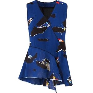Proenza Schouler Abstract print blue and black sleeveless wrap top Size 4